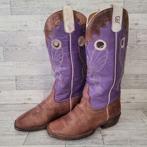 Youth Girls Anderson Bean Brown Purple Leather Embroidered Cowboy Boots Size 1